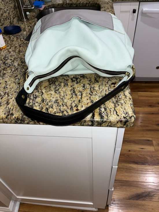 EUC OrYany Adele sea foam green and gray pebbled leather hobo handbag - Picture 4 of 5